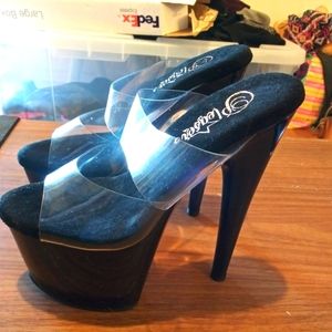 Pleaser womens size 5 clear/black heels